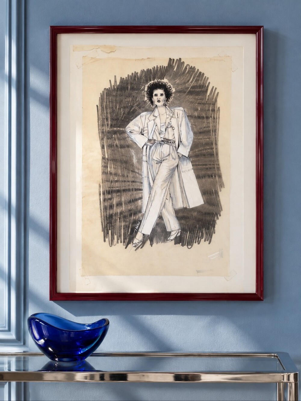 Vintage 1980s Original Fashion Illustration Signed Anne R Power Suit 15x20